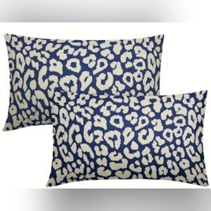 Blue Leopard Print Decorative Pillow Cover Set Of 2. 12"x20"